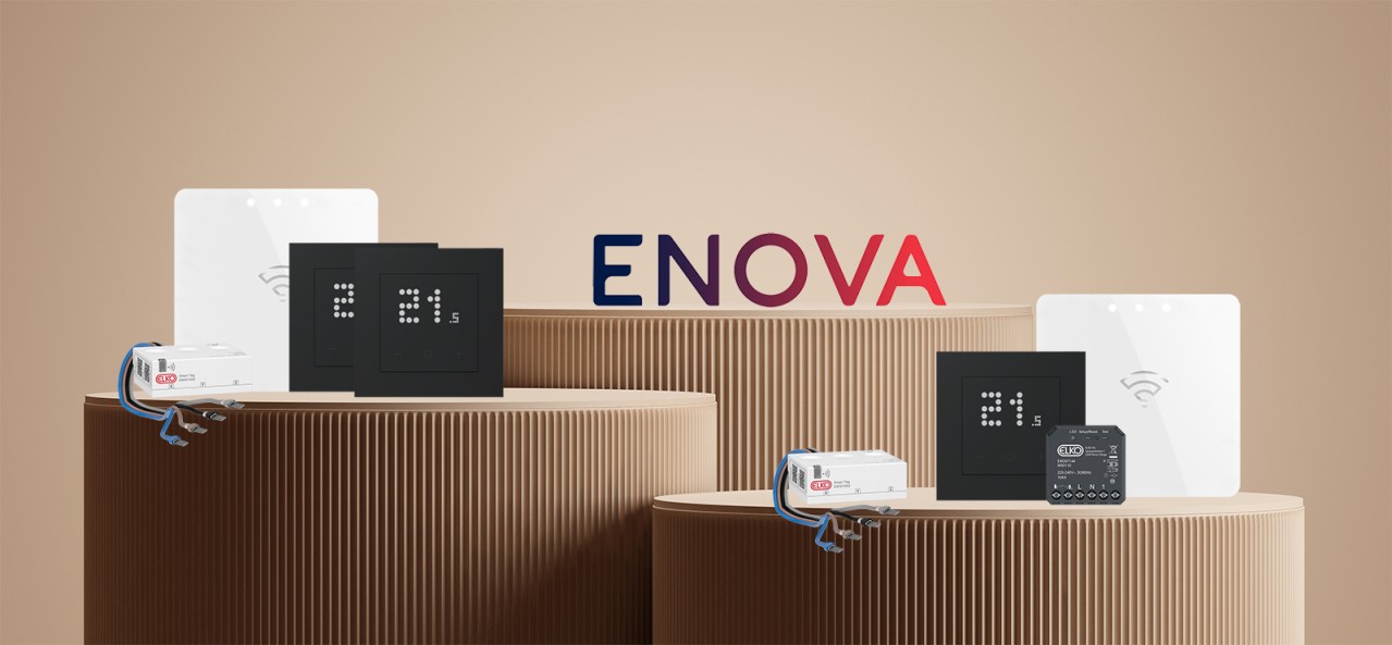 Forskjellige produkter fra ELKO Smart står på ulike trinn på et podium.